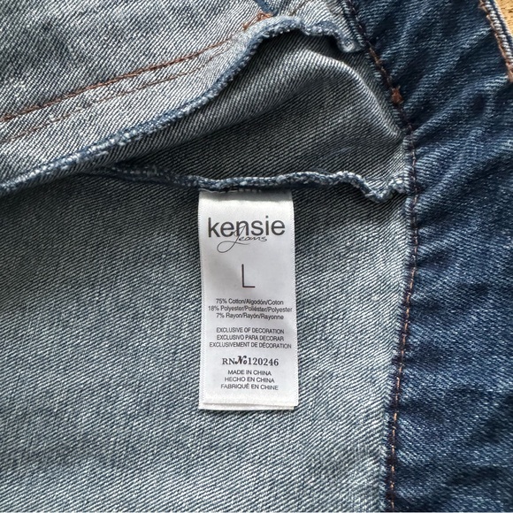 Kensie Jean Sherpa Jacket Distressed Medium Blue Wash Stretch Denim Size Large - Picture 10 of 10